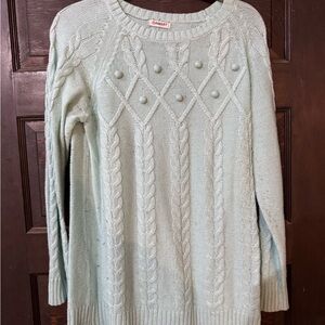 Damart Women's Light Mint Green Cable Knit Sweater